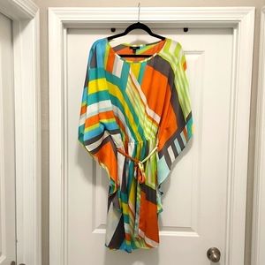 Silk colorful summer dress with matching belt